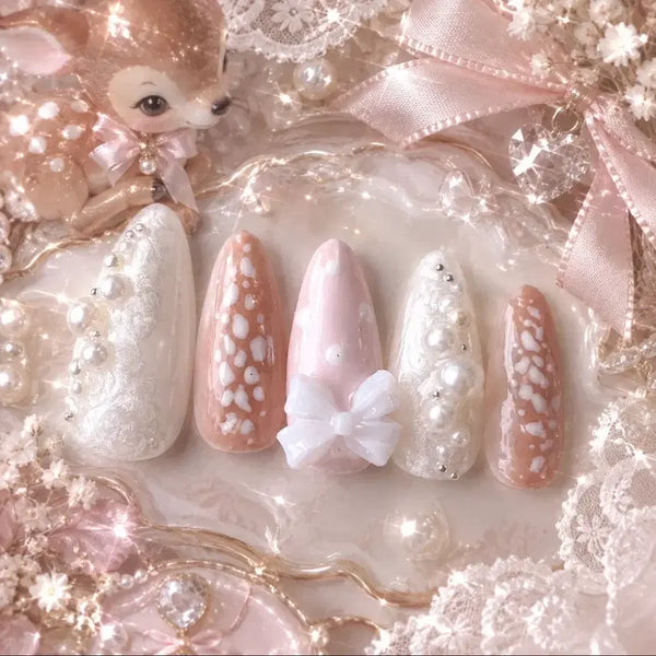 [BUNJANG] Hime Gyaru "Bambi Pattern" Handmade Nail Tips / 할인중 숲에서 데이트 수제네일팁/히메갸루/일본/양산