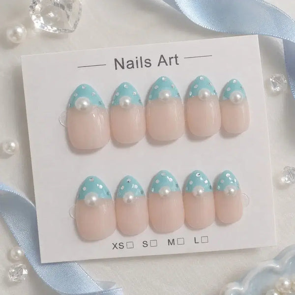[BUNJANG] Silver Dot Pearl Nail Tips / 실버도트 진주 네일팁