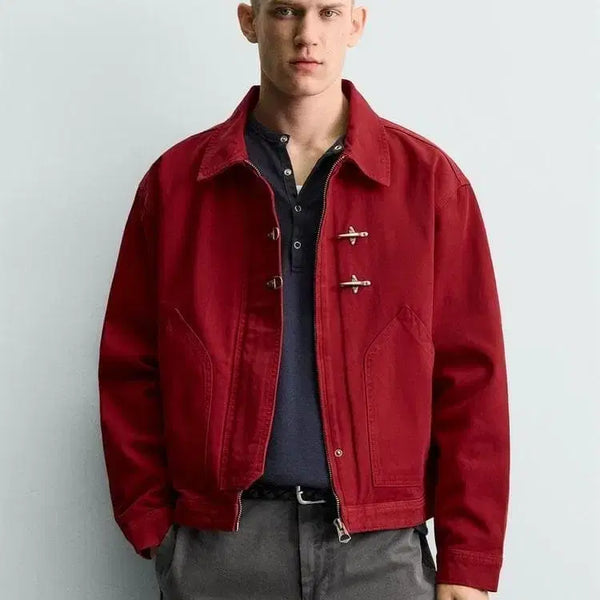 [BUNJANG] Zara Relaxed Fit Cropped Jacket Red / 자라 메탈 토글 릴렉스핏 크롭 재킷 자켓 레드