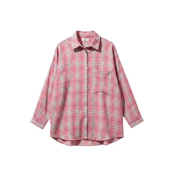 [BUNJANG] Women's Unbalanced Checkered Pattern Oversized Fit Shirt / 여성F/ 언밸런스 체크패턴 오버핏 셔츠PK 10-117