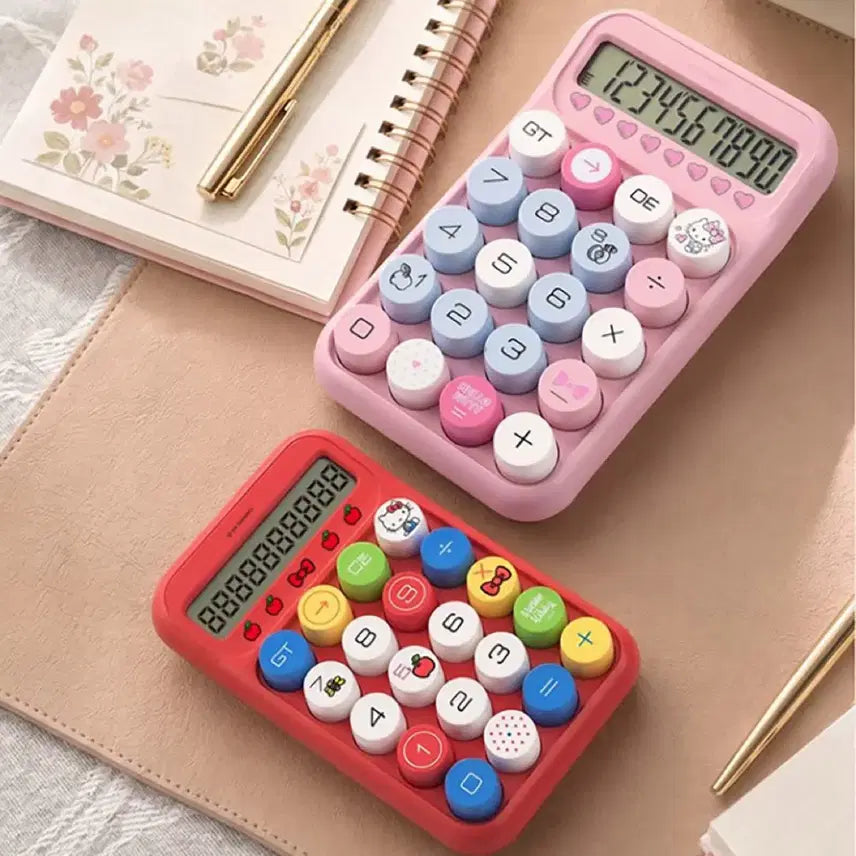 [BUNJANG] Hello Kitty Round Button Clicker Calculator (Red/Pink) / (초신상)헬로키티 레드/핑크 동글 버튼 키캡 클릭커 계산기