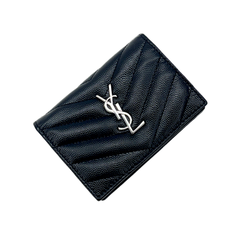 [BUNJANG] Saint Laurent Monogram Matelassé Coin Card Wallet Silver / 생로랑 모노그램 마틀라세 은장 반지갑