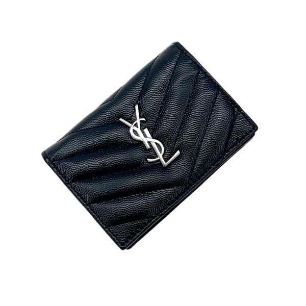 [BUNJANG] Saint Laurent Monogram Matelassé Coin Card Wallet Silver / 생로랑 모노그램 마틀라세 은장 반지갑