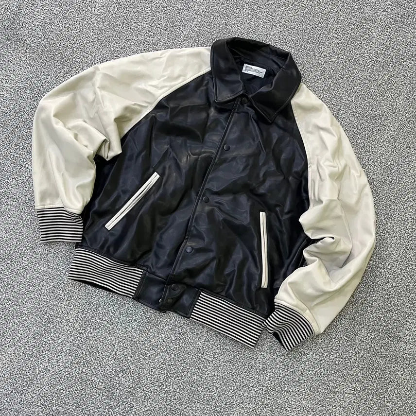 [BUNJANG] M Patimentto Leather Varsity Jacket / M 파르티멘토 가죽 바시티 자켓 0910M