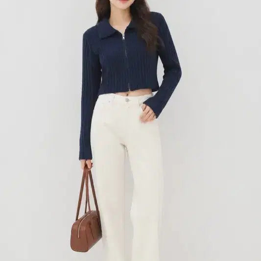 [BUNJANG] Navy Zip-Up Cardigan / 네이비 여자 S 집업 가디건 O3604
