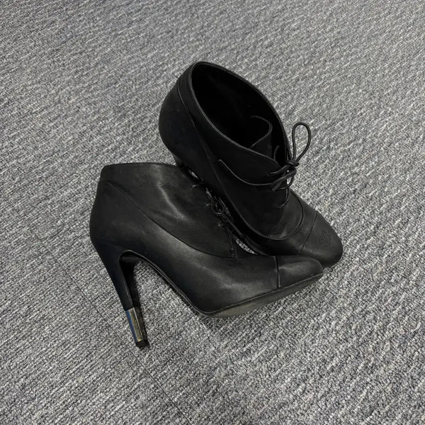 [BUNJANG] Chanel Black CC Logo Silver Heel Boots / 샤넬 블랙 CC로고 은장 힐부츠