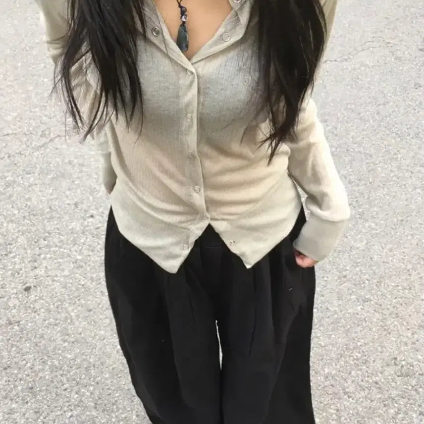 [BUNJANG] Ablie Snap Ribbed Cardigan Mint Khaki / 새상품) 에이블리 스냅 골지 가디건 민트 카키