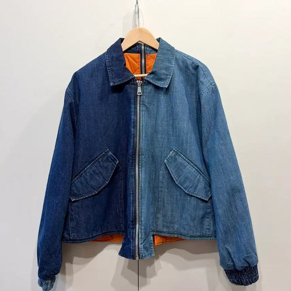 [BUNJANG] Division x 100 Hands Split Denim Bomber Jacket / 디비전 x 원헌드레드 스플릿 데님 봄버 자켓