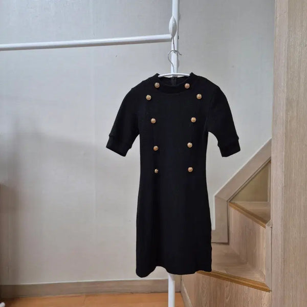 [BUNJANG] Black Double-Button Midi Dress / 블랙 더블 버튼 원피스