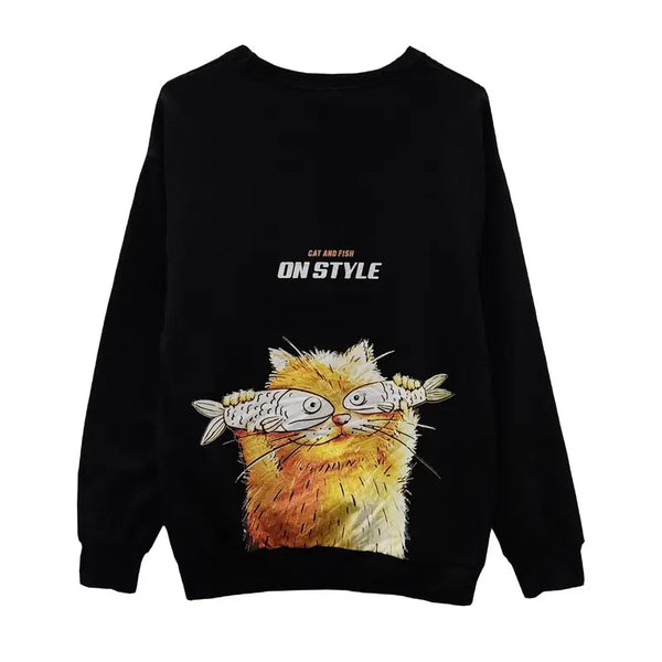 [BUNJANG] HOOK Kitsch Cat Black Sweatshirt M / HOOK 온스타일 키치캣 블랙 맨투맨 M