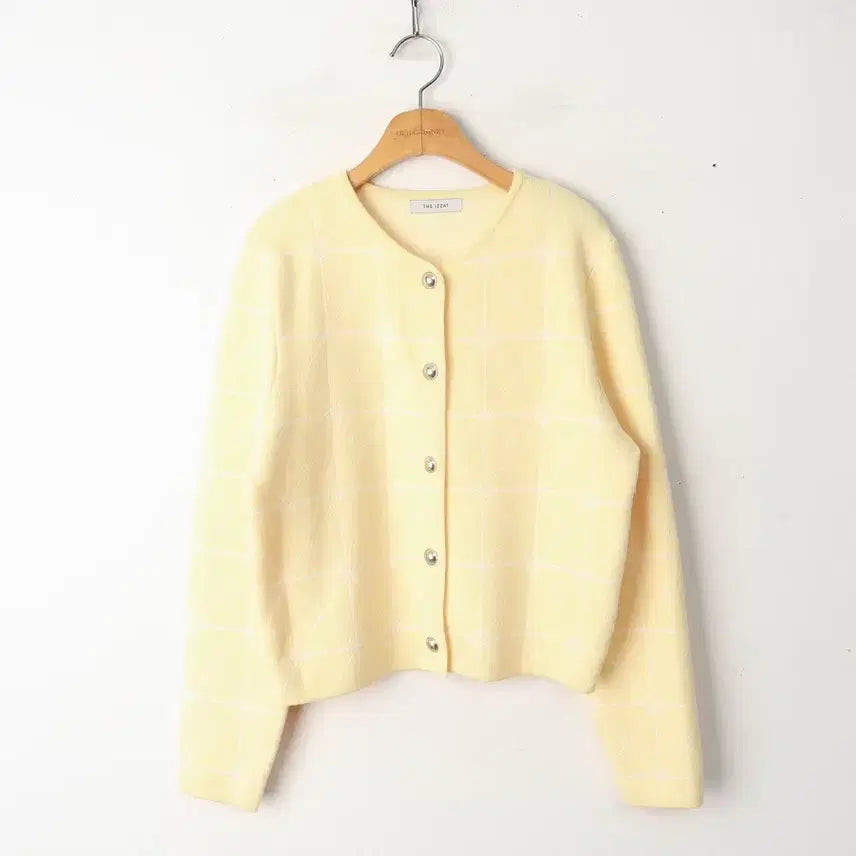 [BUNJANG] The I's Jacquard Square Pattern Round Neck Knit Cardigan / 55/더아이잗 스퀘어 패턴 라운드넥 니트 가디건