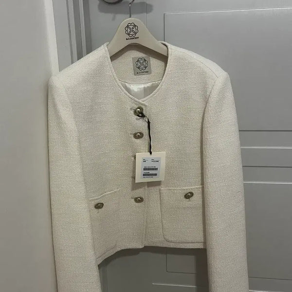 [BUNJANG] AtCorner Roundneck Tweed Jacket Ivory / 앳코너 라운드넥 트위드 아이보리