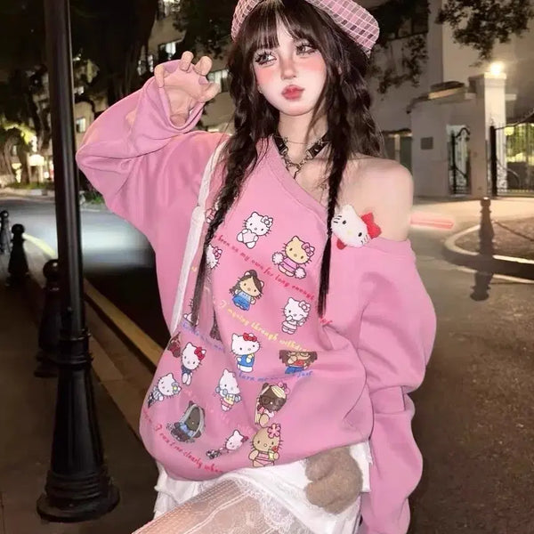 [BUNJANG] Hello Kitty Off-Shoulder Sweatshirt / [새상품]헬로키티 오프숄더 맨투맨