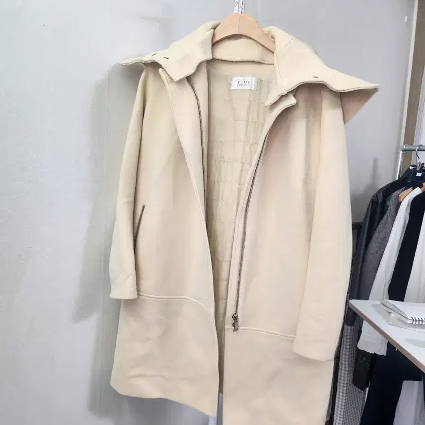 [BUNJANG] Time Cream Hooded Coat (97% Wool) / 한섬 [타임] 크림 후드 코트 (모97%