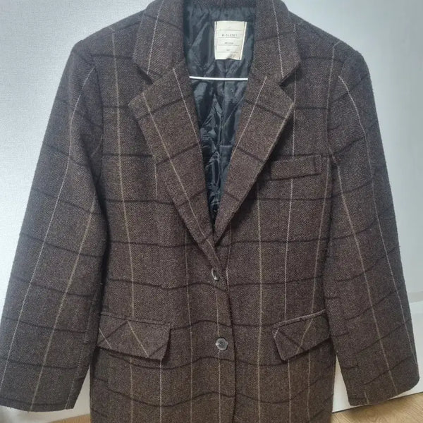 [BUNJANG] Classic Women's Check Brown Jacket M / 클래식 여성 체크브라운자켓 M