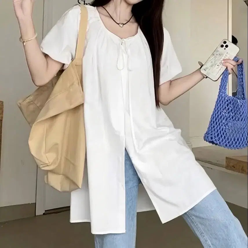 [BUNJANG] White Puff Sleeve Blouse / [새상품]화이트 퍼프 블라우스