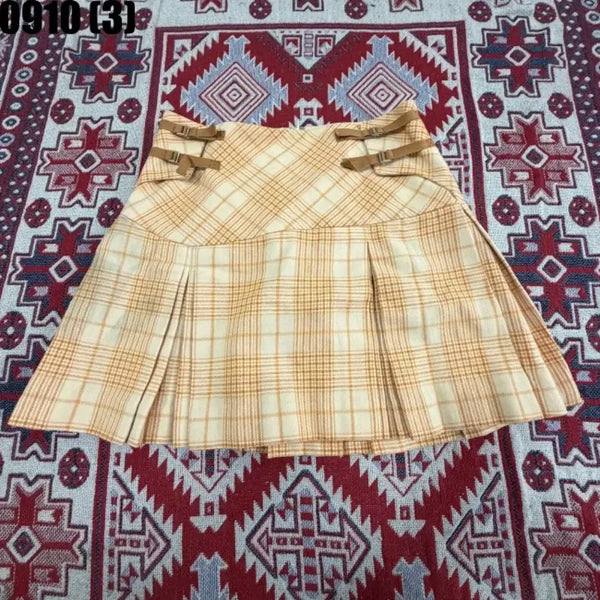[BUNJANG] Olive Check Pleated Skirt / Olive 체크 플리츠 스커트 55 9/10