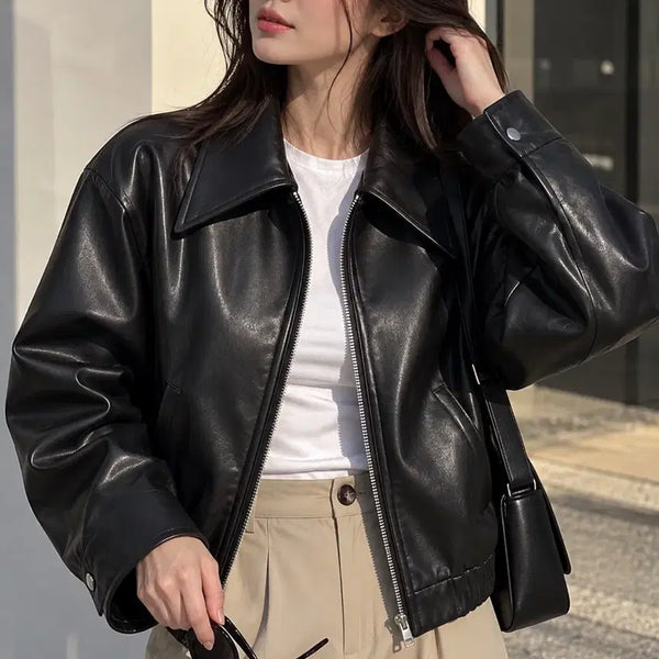 [BUNJANG] Faux Leather Jacket S New / 인조가죽 자켓  S 새제품