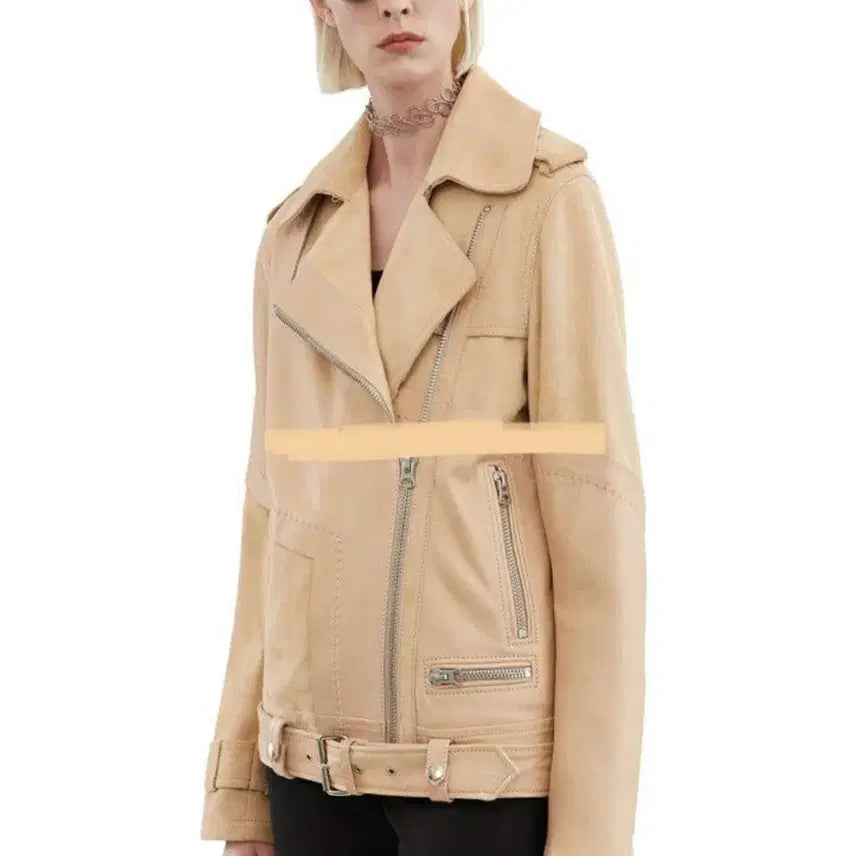 [BUNJANG] Acne Studios Beige Leather & Suede Patchwork Rider Jacket / acne studios 아크네 레더자켓 베이지 가죽 라이더 자켓 스웨이드자켓