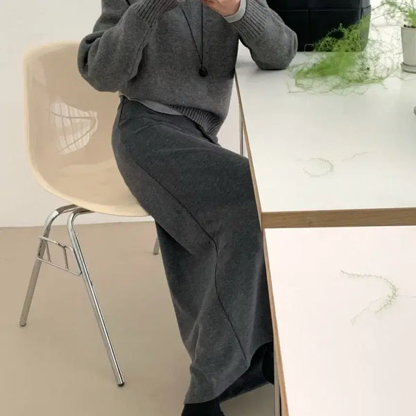 [BUNJANG] Basic Round Neck Knit - Grey / 라운드 기본 니트 그레이