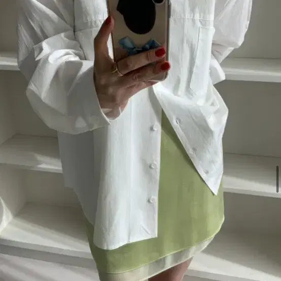 [BUNJANG] Lime Satin Skirt (New) / 라임새틴스커트(새상품)