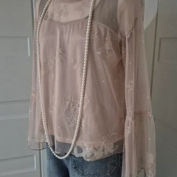 [BUNJANG] Light Pink Lace Blouse / 연핑크  레이스 블라우스