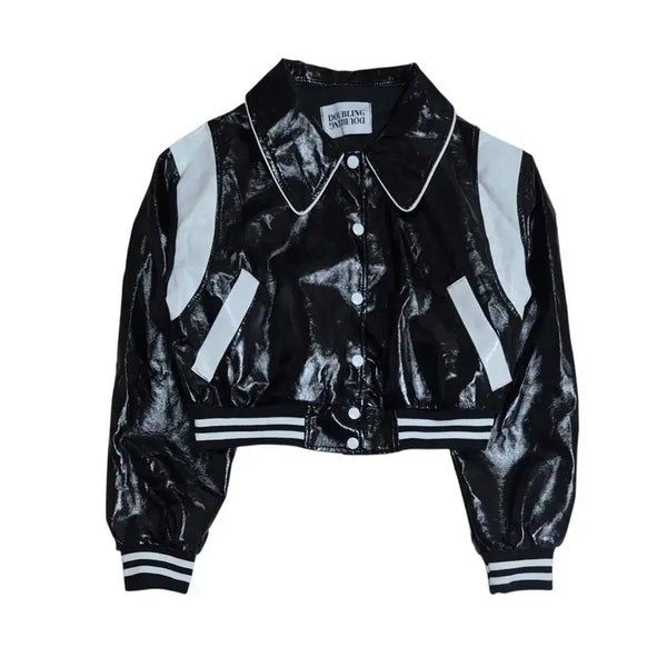 [BUNJANG] Glossy Cropped Varsity Jacket (Size S) / [여S] 유광 크롭 바시티자켓