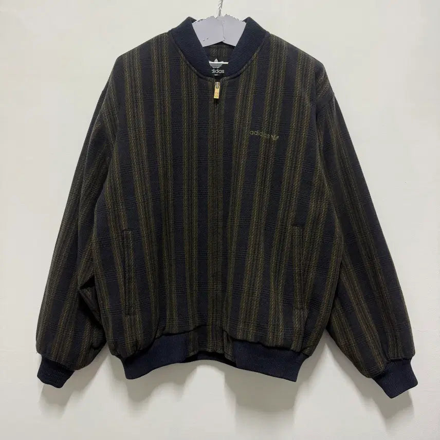 [BUNJANG] Adidas 90s Check Stripe Bomber Jacket / 90s 아디다스 체크 스트라이프 붐버자켓