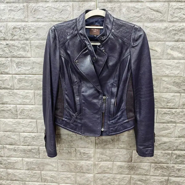 [BUNJANG] ROBO Women's Lambskin Leather Jacket Navy Size 55 / ROBO (로보) 여성 양가죽 자켓 네이비  사이즈 55 상태양호