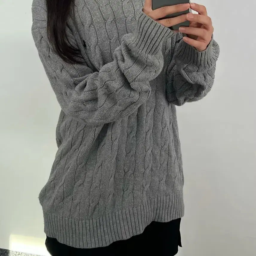 [BUNJANG] Polo Grey Cable Knit Sweater / 폴로 그레이 꽈배기 니트