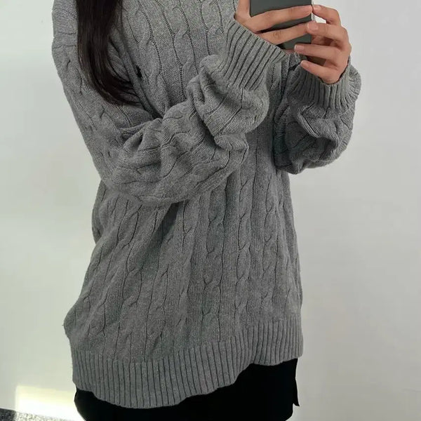 [BUNJANG] Polo Grey Cable Knit Sweater / 폴로 그레이 꽈배기 니트