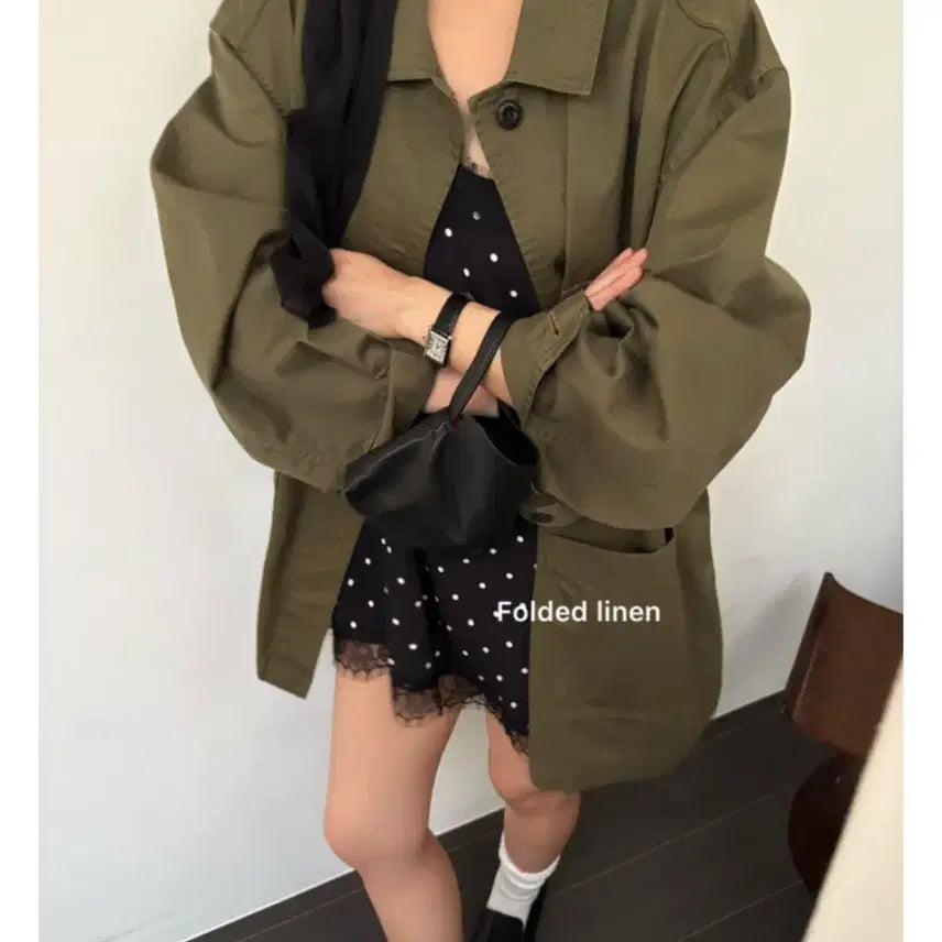 [BUNJANG] Basket Field Jacket & Polka Dot Bustier Set / 바스켓 야상 & 도트 뷔스티에 세트