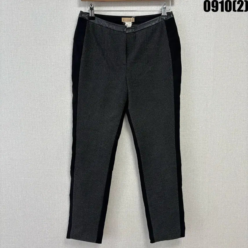 [BUNJANG] MICHAA Check Pattern Side Line Leather Pants / MICHAA 체크 패턴 사이드 라인 레더 팬츠 34