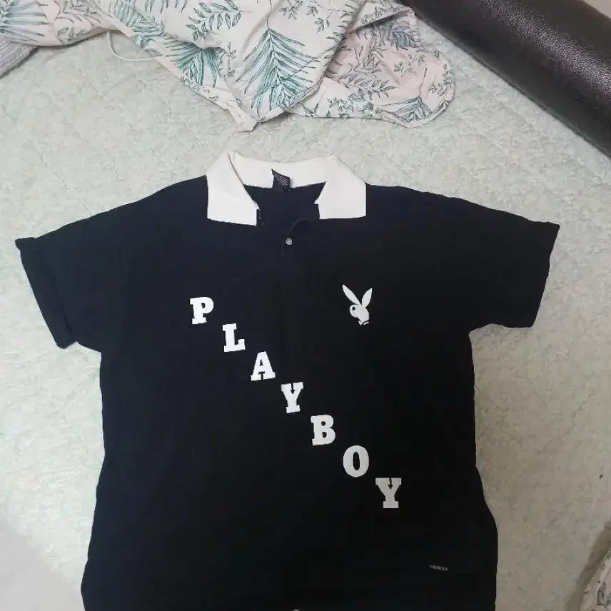 [BUNJANG] Playboy Black Short Sleeve Polo Shirt / 플레이보이 블랙 반팔 카라티