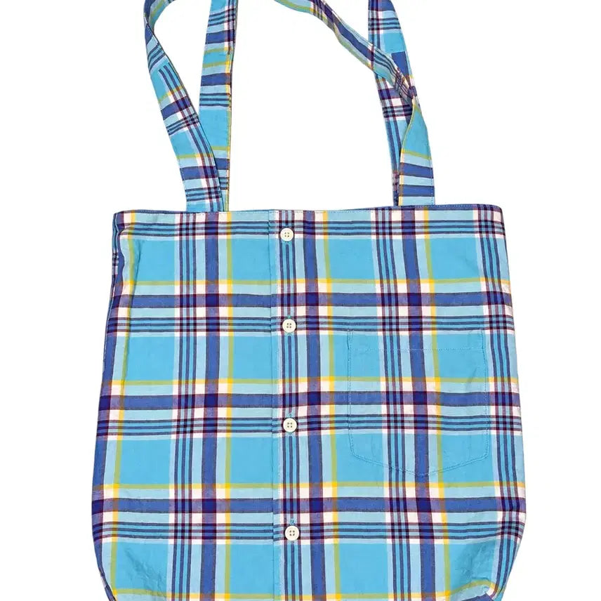 [BUNJANG] Upcycled Blue Plaid Shirt Eco Bag / 빈티지셔츠 리폼 에코백