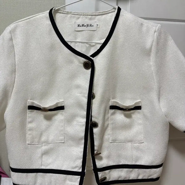 [BUNJANG] White Contrast Jacket M Size / 옷장정리 화이트 배색 자켓