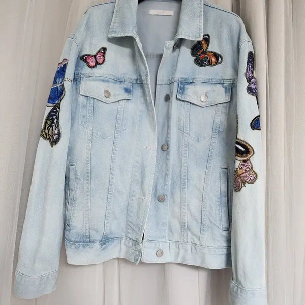 [BUNJANG] Visit in New York Embroidered Denim Jacket / 비지트인뉴욕 자수청쟈켓