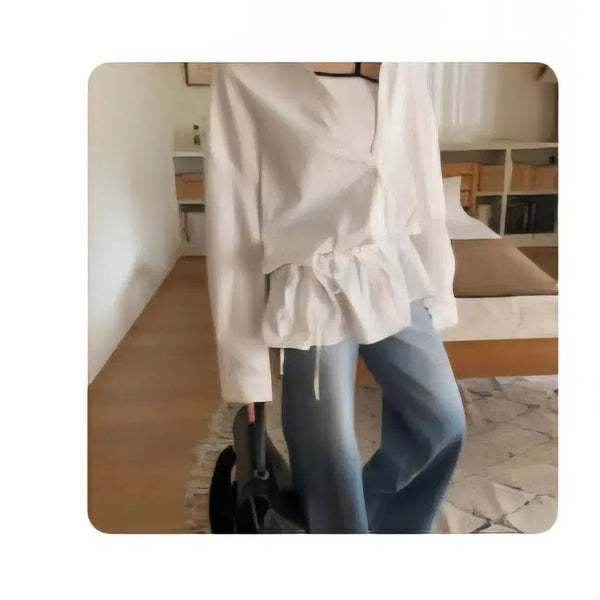 [BUNJANG] Adjustable Waist String Oversized Shirt / 베이 끈 박시셔츠
