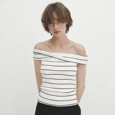[BUNJANG] Massimo Dutti Striped Off-Shoulder Top S / 마시모두띠 스트라이프 오프숄더 탑 S