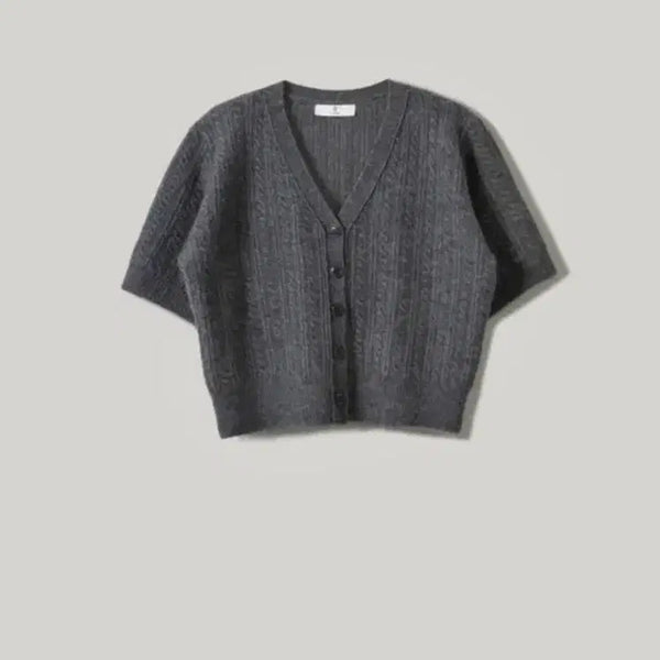 [BUNJANG] Elborn Arin V-Neck Cable Cardigan - Charcoal / 엘보른 Arin 아린 브이넥 케이블 가디건 - 차콜