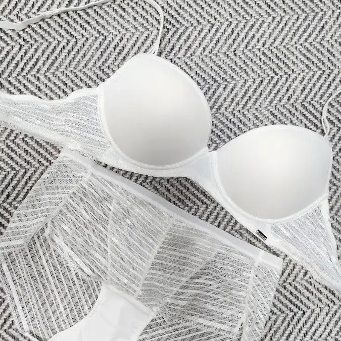[BUNJANG] White Mesh Bra and Panty Set / 화이트 메쉬 브라 팬티 세트