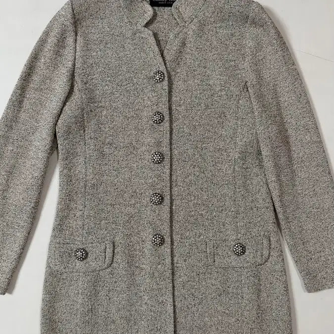 [BUNJANG] Sandy Knit Jewel Button Mélange Jacket Knit / 샌디 니트 Sandy Knit 고급스러운 쥬얼버튼 멜란지 자켓형 니트 정가 50만원대 날씬해보여요