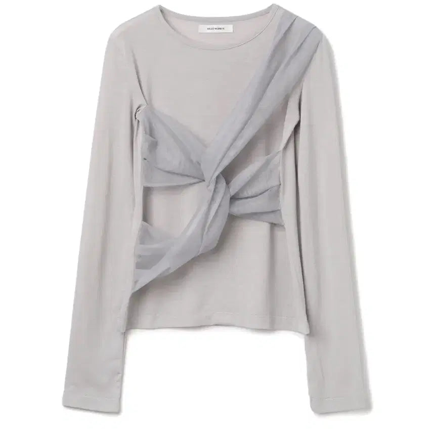 [BUNJANG] Millowoman Mesh Twist T-Shirt [Gray] / 밀로우먼 메쉬 트위스트 티셔츠 [그레이]