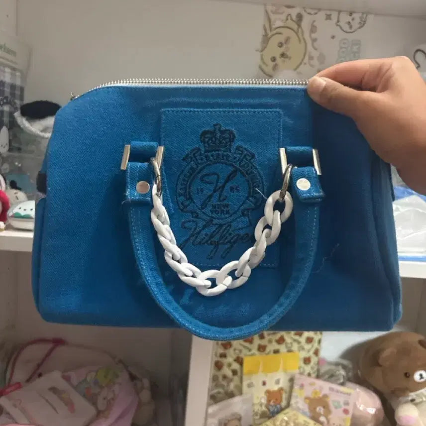 [BUNJANG] Tommy Hilfiger Blue Chain Tote Bag / 교신 타미힐피거 블루 체인 토트백