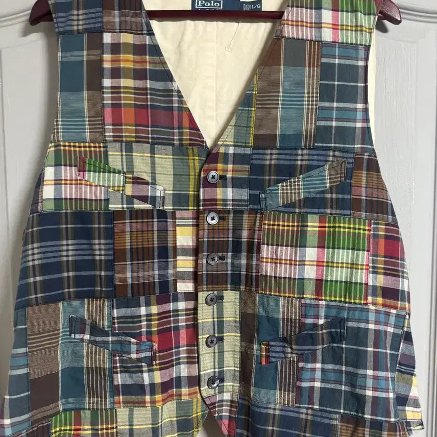[BUNJANG] Polo Ralph Lauren Madras Patchwork Vest / 폴로 랄프로렌 마드라스 패치워크 베스트