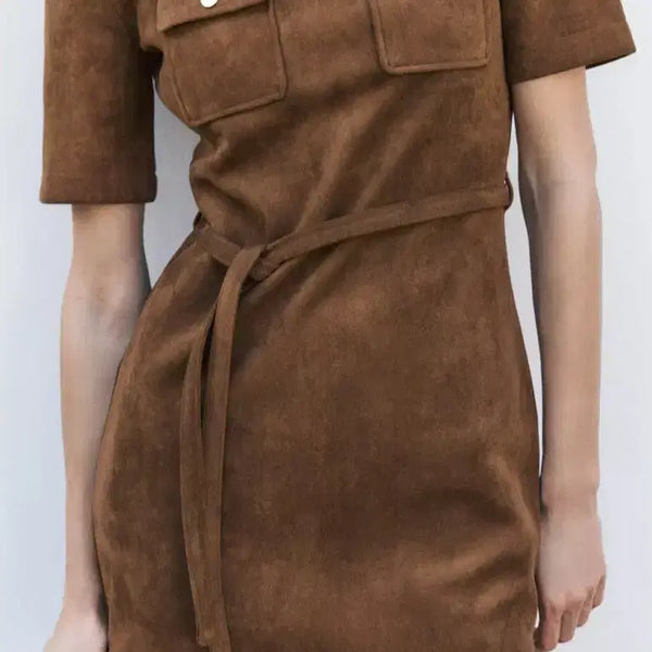 [BUNJANG] Zara Suede Effect Belted Dress / Zara 자라 스웨이드 이펙트 벨트 원피스