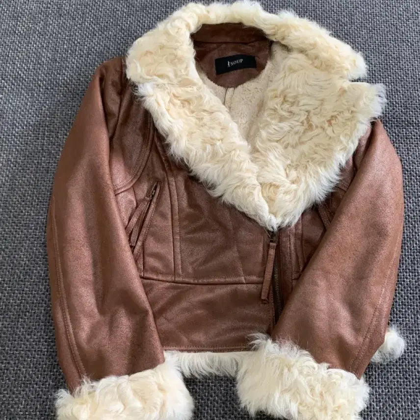 [BUNJANG] Soup Brown Suede Jacket with Fur Collar / Soup 무스탕 자켓 브라운 퍼 카라 m