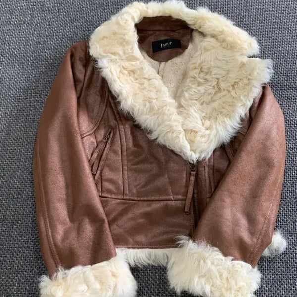 [BUNJANG] Soup Brown Suede Jacket with Fur Collar / Soup 무스탕 자켓 브라운 퍼 카라 m