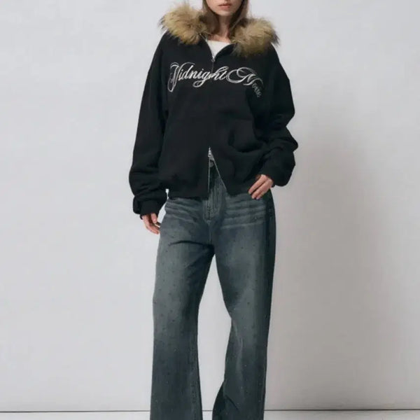 [BUNJANG] Midnight Move Fur Hood Zip-Up / 미드나잇무브 퍼 후드집업 hair hood zip up