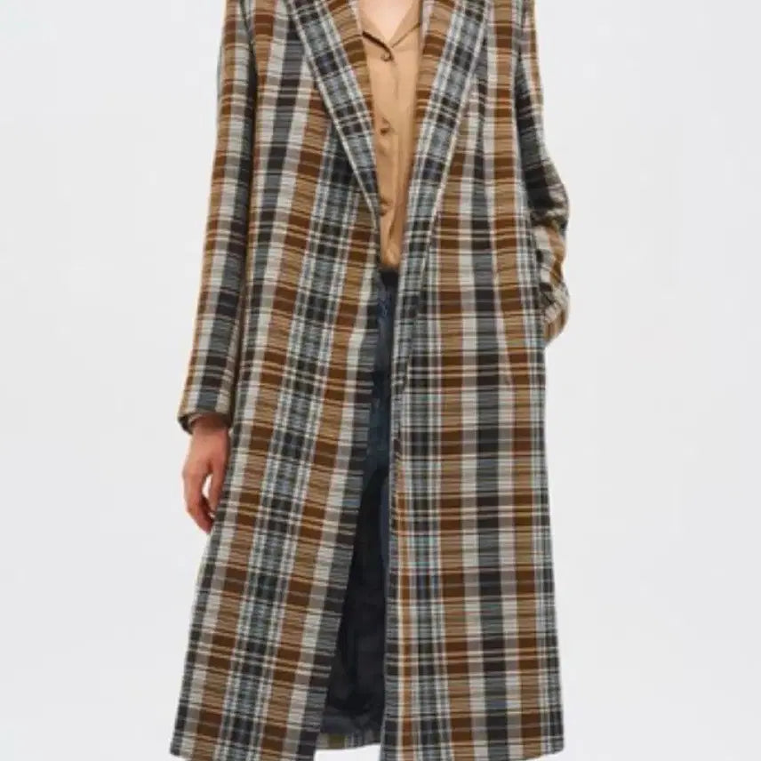 [BUNJANG] TIME Wool Blend Check Long Coat / TIME 한섬 타임 울 블렌드 체크 롱 코트